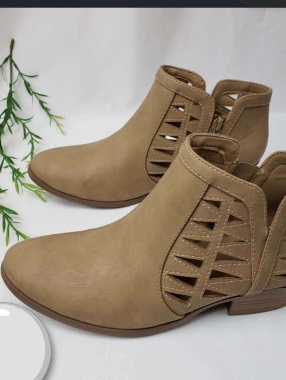 Soda Taupe Cutout Ankle Booties